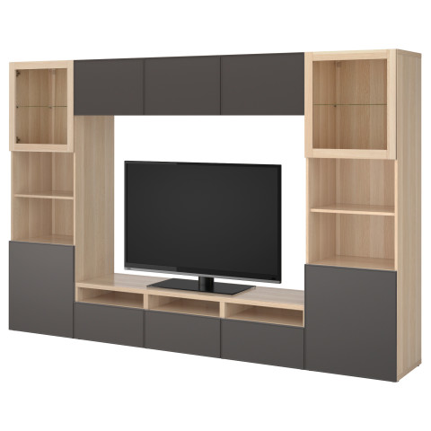 Шкаф для ТВ, комбинированный, стекляные дверцы БЕСТО темно-серый артикуль № 392.075.56 в наличии. Интернет сайт IKEA Минск. Недорогая доставка и монтаж.