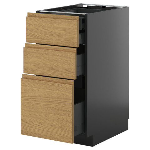 Напольный шкаф 3 фасада, 2 низких, 1 средний, 1 высокий ящик IKEA METOD МЕТОД, KNIVSHULT 895.898.26