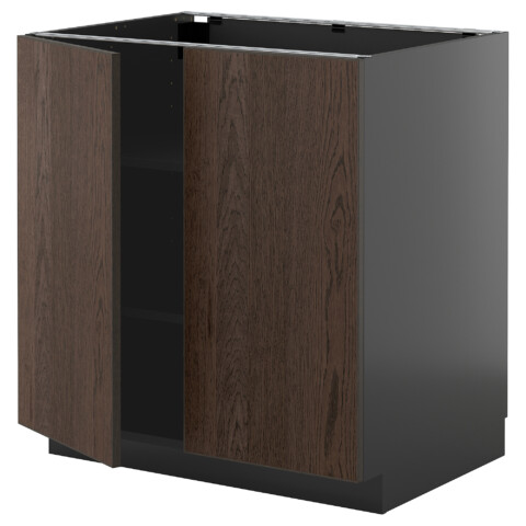 Напольный шкаф с полками, 2 дверцами, черно-серый, Sinarp коричневый, 80×60 см IKEA METOD МЕТОД 795.886.53
