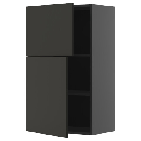Навесной шкаф с полками, 2 дверцы, черно-серый, Nickebo матовый антрацит, 60×100 см IKEA METOD МЕТОД 295.883.06