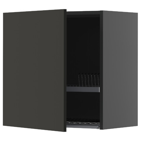Навесной шкаф с сушилкой, черно-серый, Nickebo матовый антрацит, 60×60 см IKEA METOD МЕТОД 295.889.76