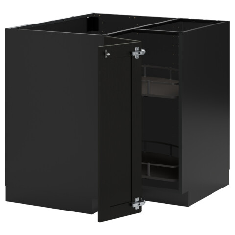 Угловой Напольный шкаф с вращающейся секцией, черно-серый, Lerhyttan черная морилка, 88×88 см IKEA METOD МЕТОД 995.879.16